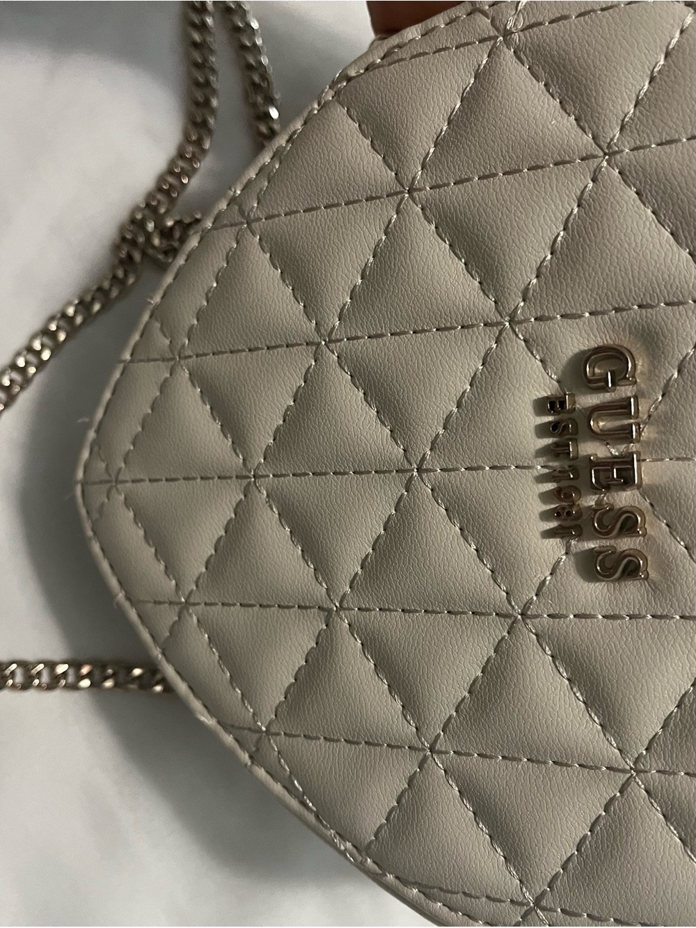 Guess Cream Quilted Crossbody Bag with Gold Logo